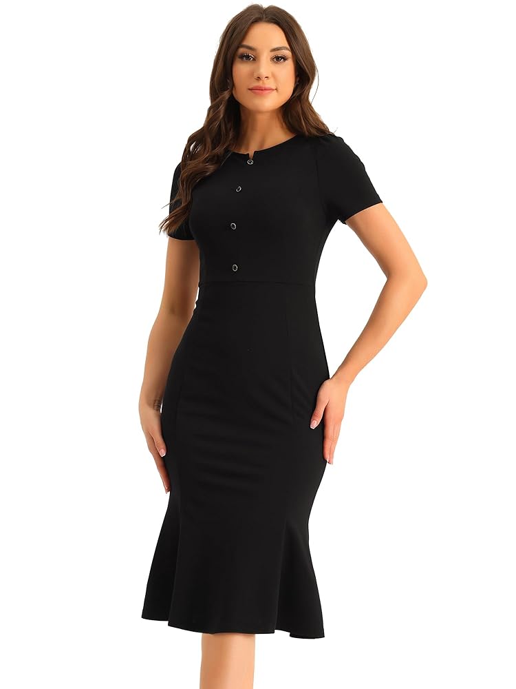 Allegra K Women's Vintage 1950s Dress Short Sleeve Mermaid